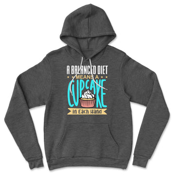 A Balanced Diet Means, A Cake In Each Hand Hoodie in Dark Grey Heather color